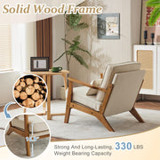 VINGLI AC104 Mid Century Solid Wood Modern Wide Armrests Accent Chair with Pillow