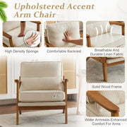 VINGLI AC104 Mid Century Solid Wood Modern Wide Armrests Accent Chair with Pillow