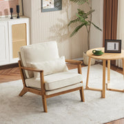 VINGLI AC104 Mid Century Solid Wood Modern Wide Armrests Accent Chair with Pillow