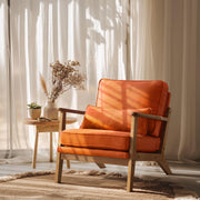 VINGLI AC104 Mid Century Solid Wood Modern Wide Armrests Accent Chair with Pillow