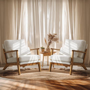 VINGLI AC104 Mid Century Solid Wood Modern Wide Armrests Accent Chair with Pillow