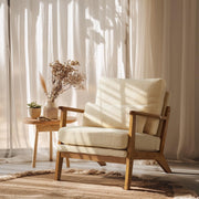 VINGLI AC104 Mid Century Solid Wood Modern Wide Armrests Accent Chair with Pillow