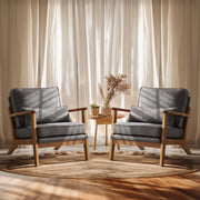 VINGLI AC104 Mid Century Solid Wood Modern Wide Armrests Accent Chair with Pillow