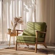 VINGLI AC104 Mid Century Solid Wood Modern Wide Armrests Accent Chair with Pillow
