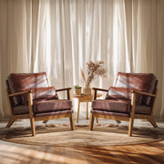 VINGLI AC104 Mid Century Solid Wood Modern Wide Armrests Accent Chair with Pillow