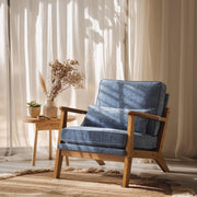 VINGLI AC104 Mid Century Solid Wood Modern Wide Armrests Accent Chair with Pillow