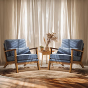 VINGLI AC104 Mid Century Solid Wood Modern Wide Armrests Accent Chair with Pillow