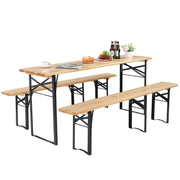 VINGLI 3 PCS Wooden Folding Picnic Tables with Benches Set for Garden Camping BBQ
