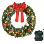 VINGLI Pre-lit Artificial Christmas Wreath Ourdoor Xmas Door Wreath Decorations