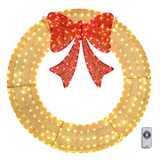 VINGLI Pre-lit Large Christmas Wreath with Multi-Color Lights Outdoor Christmas Wreath with Red Bow