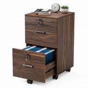 VINGLI 2-Drawer Wood File Cabinet with Lock Mobile Walnut/Black/Grey/Brown/White