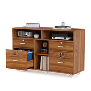 VINGLI 4-Drawer Wood File Cabinet with Shelves Mobile Black/White/Brown/Greige/Walnut