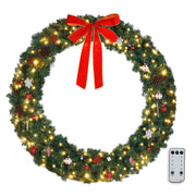 VINGLI Pre-lit Artificial Christmas Wreath Ourdoor Xmas Door Wreath Decorations