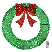 VINGLI Pre-lit Large Christmas Wreath with Multi-Color Lights Outdoor Christmas Wreath with Red Bow