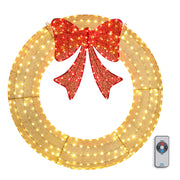 VINGLI Pre-lit Large Christmas Wreath with Multi-Color Lights Outdoor Christmas Wreath with Red Bow
