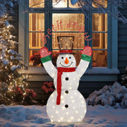 VINGLI Christmas Snowman Outdoor Decorations Pre-lit LED Lights Snowman with Broom/Birds