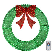 VINGLI Pre-lit Large Christmas Wreath with Multi-Color Lights Outdoor Christmas Wreath with Red Bow