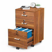 VINGLI 3-Drawer Wood File Cabinet with Lock Mobile Grey/Oak/Black/White/Greige/Walmut
