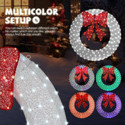 VINGLI Pre-lit Large Christmas Wreath with Multi-Color Lights Outdoor Christmas Wreath with Red Bow