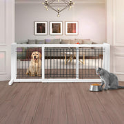 VINGLI 71" Wooden Freestanding Pet Gates Indoor Dogs Safety Fence