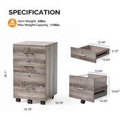 VINGLI 3-Drawer Wood File Cabinet with Lock Mobile Grey/Oak/Black/White/Greige/Walmut