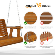 VINGLI 2.2FT Single Wooden Porch Swing with Cup Holder 440Ibs