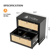 VINGLI 2-Drawer Wood Rattan Lateral File Cabinet with Lock for Home Office Black/Oak/White