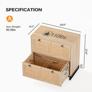 VINGLI 2-Drawer Wood Rattan Lateral File Cabinet with Lock for Home Office Black/Oak/White