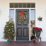 VINGLI Pre-lit Artificial Christmas Wreath Ourdoor Xmas Door Wreath Decorations