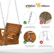 VINGLI 2.2FT Single Wooden Porch Swing with Cup Holder 440Ibs