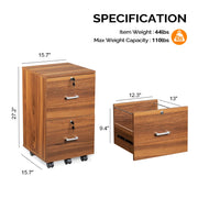 VINGLI 2-Drawer Wood File Cabinet with Lock Mobile Walnut/Black/Grey/Brown/White