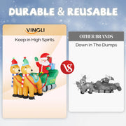 VINGLI 7/10 FT Long Inflatable Santa Claus on Sleigh With 2/3 Reindeer Christmas Decoration with LED Lights and Electric Blower
