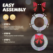 VINGLI Pre-lit Large Christmas Wreath with Multi-Color Lights Outdoor Christmas Wreath with Red Bow