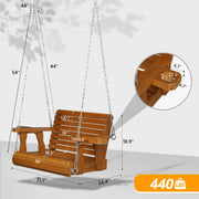 VINGLI 2.2FT Single Wooden Porch Swing with Cup Holder 440Ibs