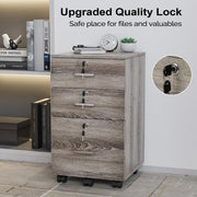 VINGLI 3-Drawer Wood File Cabinet with Lock Mobile Grey/Oak/Black/White/Greige/Walmut