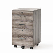 VINGLI 3-Drawer Wood File Cabinet with Lock Mobile Grey/Oak/Black/White/Greige/Walmut
