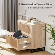 VINGLI 2-Drawer Wood Rattan Lateral File Cabinet with Lock for Home Office Black/Oak/White