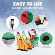 VINGLI 7/10 FT Long Inflatable Santa Claus on Sleigh With 2/3 Reindeer Christmas Decoration with LED Lights and Electric Blower