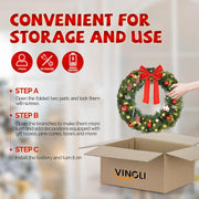 VINGLI Pre-lit Artificial Christmas Wreath Ourdoor Xmas Door Wreath Decorations