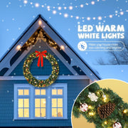 VINGLI Pre-lit Artificial Christmas Wreath Ourdoor Xmas Door Wreath Decorations