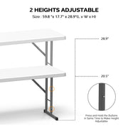 VINGLI 6ft Narrow Folding Table Portable Plastic Rectangle Foldable Table