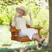 VINGLI 2.2FT Single Wooden Porch Swing with Cup Holder 440Ibs