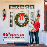 VINGLI Pre-lit Artificial Christmas Wreath Ourdoor Xmas Door Wreath Decorations