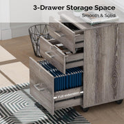 VINGLI 3-Drawer Wood File Cabinet with Lock Mobile Grey/Oak/Black/White/Greige/Walmut