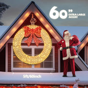 VINGLI Pre-lit Large Christmas Wreath with Multi-Color Lights Outdoor Christmas Wreath with Red Bow