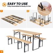 VINGLI 3 PCS Wooden Folding Picnic Tables with Benches Set for Garden Camping BBQ