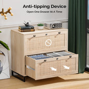 VINGLI 2-Drawer Wood Rattan Lateral File Cabinet with Lock for Home Office Black/Oak/White
