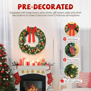 VINGLI Pre-lit Artificial Christmas Wreath Ourdoor Xmas Door Wreath Decorations