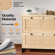 VINGLI 2-Drawer Wood Rattan Lateral File Cabinet with Lock for Home Office Black/Oak/White