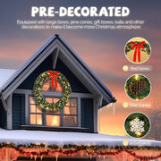 VINGLI Pre-lit Artificial Christmas Wreath Ourdoor Xmas Door Wreath Decorations